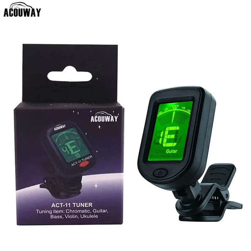 Acouway guitarra ukulele afinador violino baixo sintonizador de afinação eletrônica clip-on afinador cromático 360 graus girar com 5 modelos de afinação