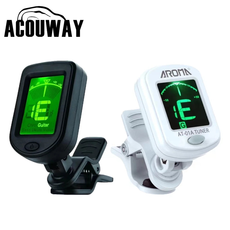 Acouway guitarra ukulele afinador violino baixo sintonizador de afinação eletrônica clip-on afinador cromático 360 graus girar com 5 modelos de afinação
