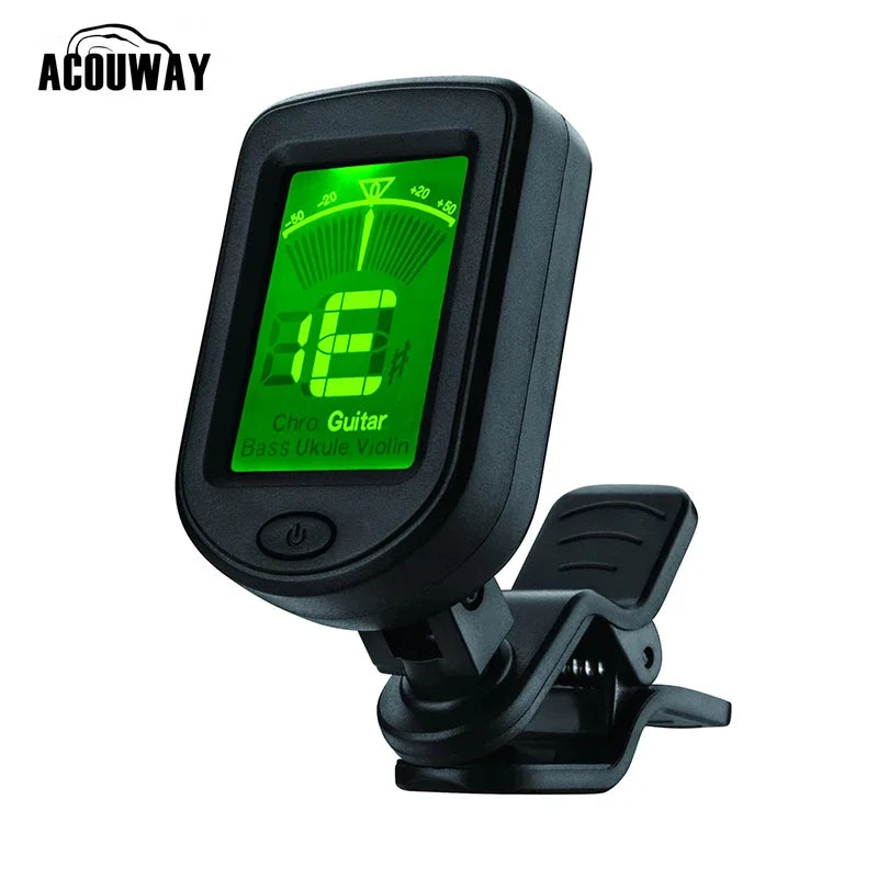 Acouway guitarra ukulele afinador violino baixo sintonizador de afinação eletrônica clip-on afinador cromático 360 graus girar com 5 modelos de afinação
